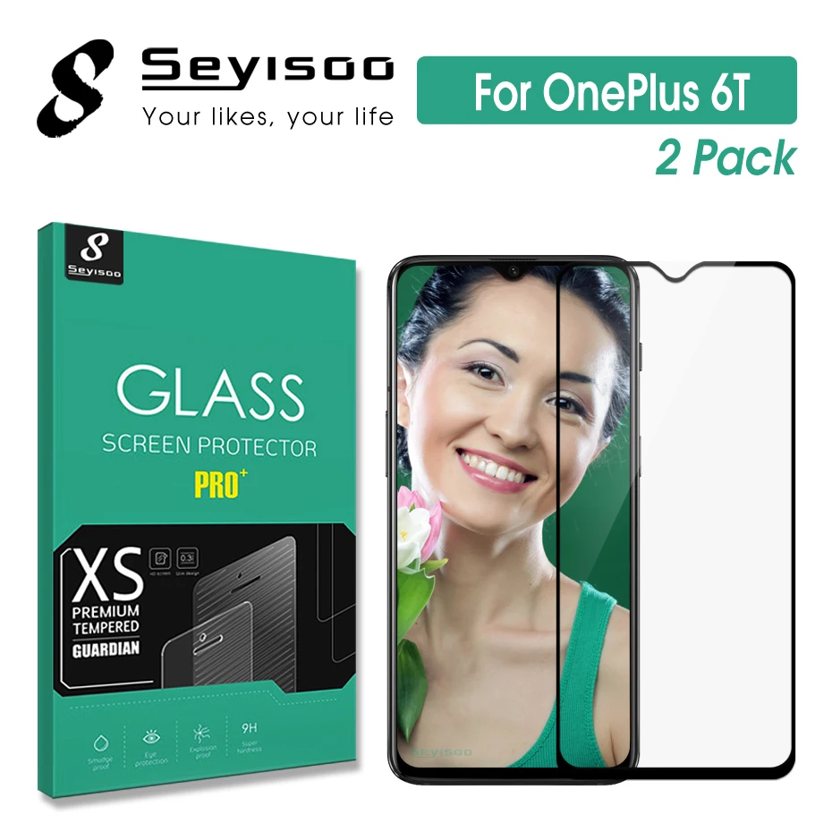 

[2 Pack] 100% Original Seyisoo Black Full Glue Cover Screen Protector Tempered Glass For OnePlus 6T One Plus 6T OnePlus6T