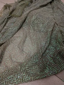 

Good Looking dots design glitter material for evening dress special glued glitter lace fabric with pearls YG-840