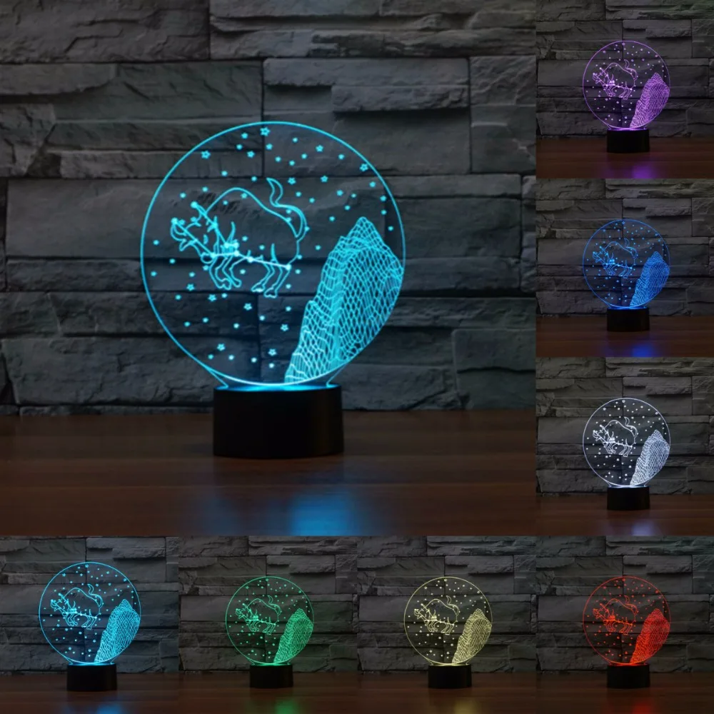 

Acrylic LED Nightlight 3D Visual Lamp 7 Color Change touch Switch Night Light 12 constellation series Taurus IY803990-2