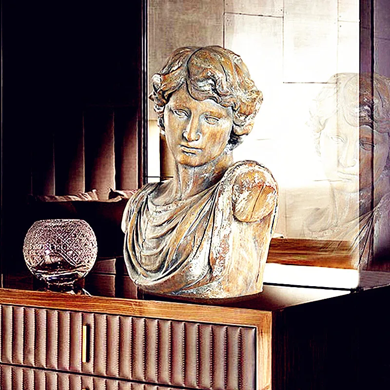 

Cute Michelangelo Buonarroti David Statue Figure Bust Gypsum Imitative Wood Home Decorations Collectible Colophony Crafts L2131