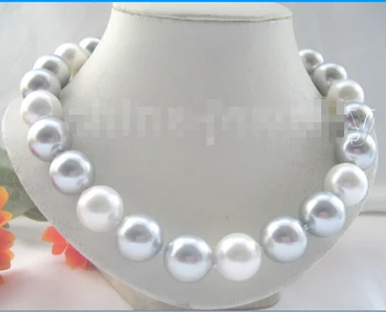 

Free shipping Beautiful 17" 18mm white gray perfect round south sea shell pearl necklace 6.09