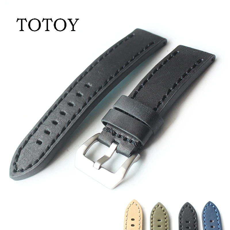 TOTOY мягкий кожаный ремешок черный желтый 22mm24mm26mm комплекс 4 цвет грубой подходит