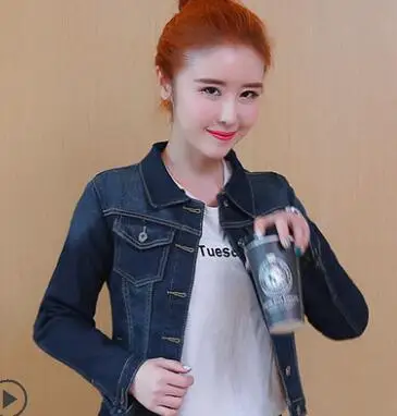 Navy blue1 Джинсовая куртка, плотное вельветовое пальто, джинсовая куртка, женская зимняя одежда, осенняя меховая короткая приталенная куртка, Chaqueta Mujer, новинка, элегантная - Цвет: Navy blue1
