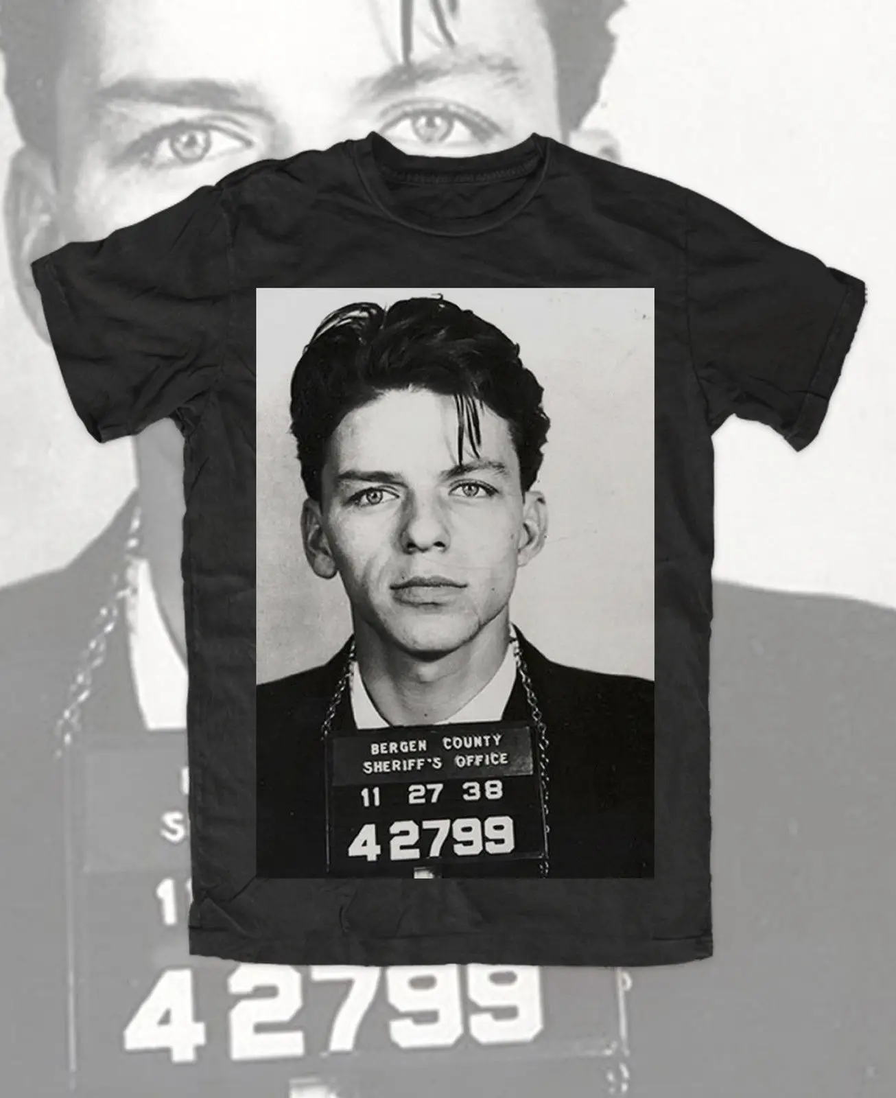 Модная мужская футболка с коротким рукавом Frank Sinatra Mugshot Premium Schwarz Fun Kult Biker