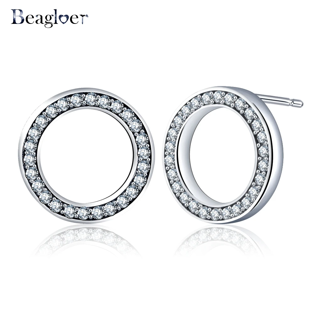 

Beagloer Hot Forever Clear CZ Circle Round Stud Earrings With Beautiful Cubic Zirconia Fine Jewelry Bijoux CER0621-B