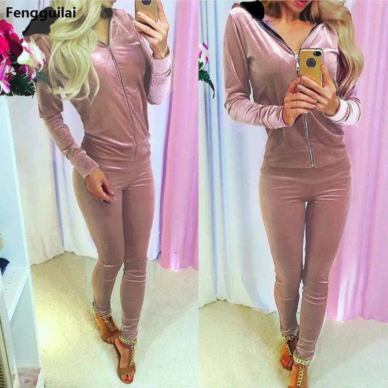 

2018 Women Velvet Tracksuits Zippper Women Set Hooded Track Suit Women Two Piece Set Sportswear Female Sweatshirt