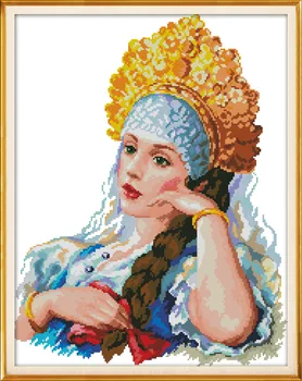 

Joy Sunday Golden Crown Princess DMC Counted Chinese Cross Stitch Kits printed Cross-stitch set Embroidery Needlework