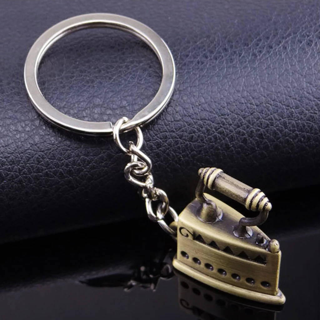 Simulation Vintage Metal Mini Ironing Model Key Ring Keychain Bag Car Pendants