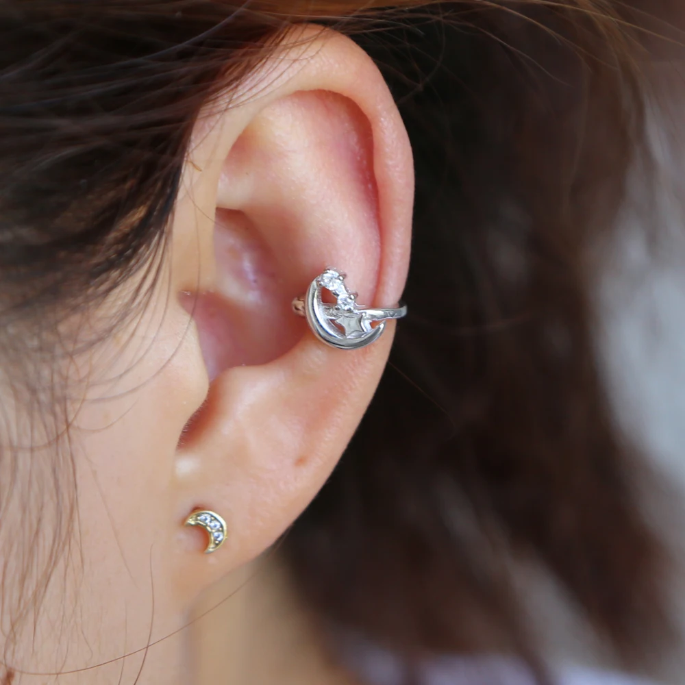 Simple Cute clip earrings without piercing jewelry crecent moon star cuff earrings women dainty