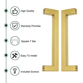 Probrico Golden Brass Kitchen Cabinet Handles Modern Dresser Pulls Door Handles and Knobs 12mm Square Furniture Handles Hardware