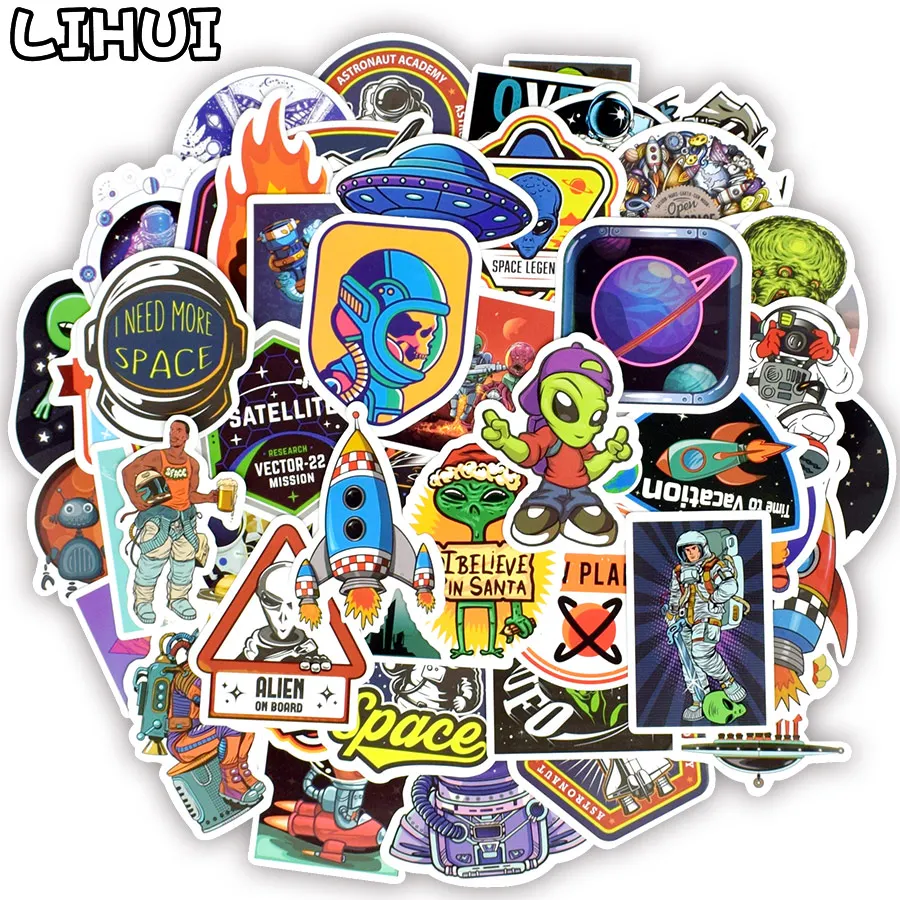 50 قطعة الخارجي الفضاء ملصقات لعب للأطفال الغريبة UFO رائد الفضاء سفينة الصواريخ الكوكب ملصقا ل سكرابوكينغ سكيت محمول