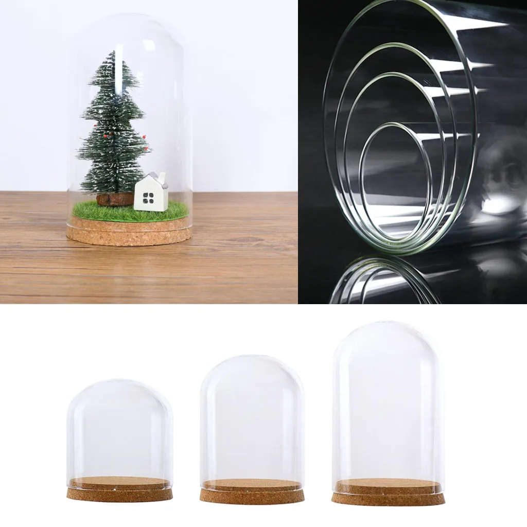 Glass Dome Cover Cloche Bell Jar Succulents Terrariums with Wood Cork Wedding Parties Decorations Miniatures Craft
