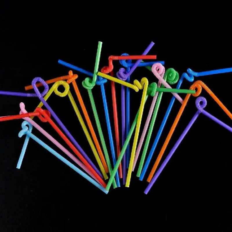 100 Pieces Colorful Straw Crazy Curly Loop Coloured Drinking Straws for