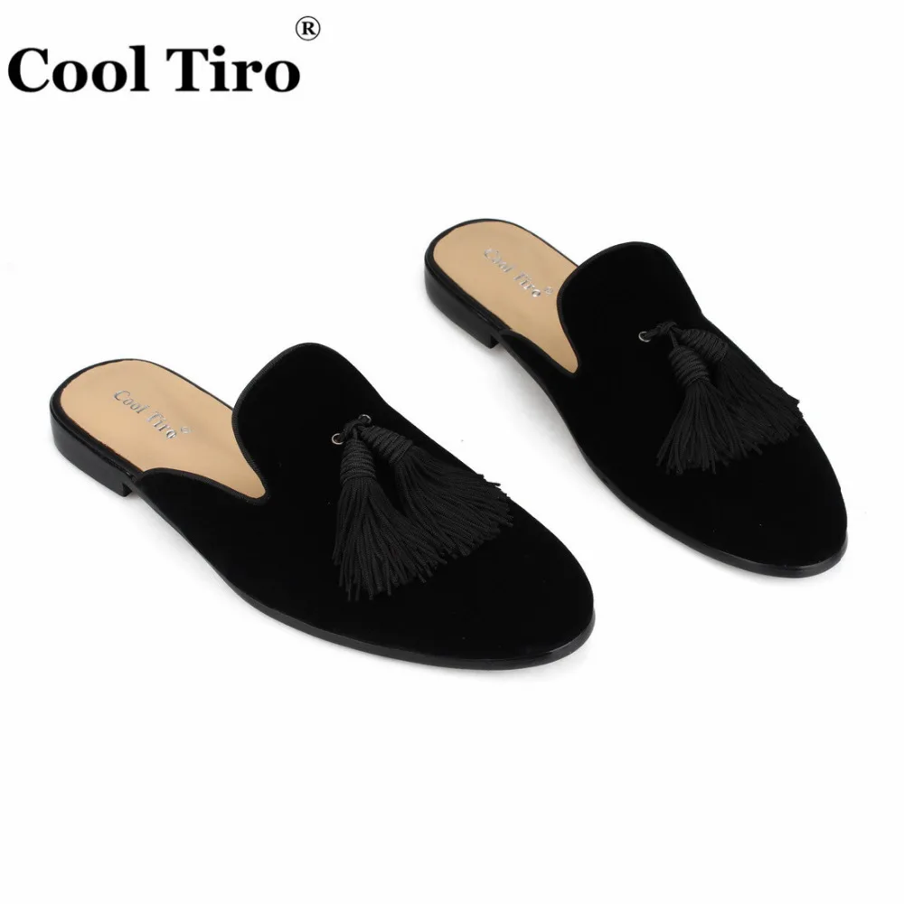 Cool Tiro/черный бархат Ленточки Шлёпанцы Мужские тапочки Slip-On Туфли без каблуков повседневная обувь из натуральной кожи ручной работы внутренних и наружных