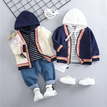 

HYLKIDHUOSE 2019 Baby Girls Boys Clothing Sets Toddler Infant Clothes Suits Stripe Coats Hooded T Shirt Pants Children Costume
