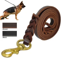 Braided Real Leather Dog Leash K9 Walking Training Leads for German Shepherd 1.6cm width