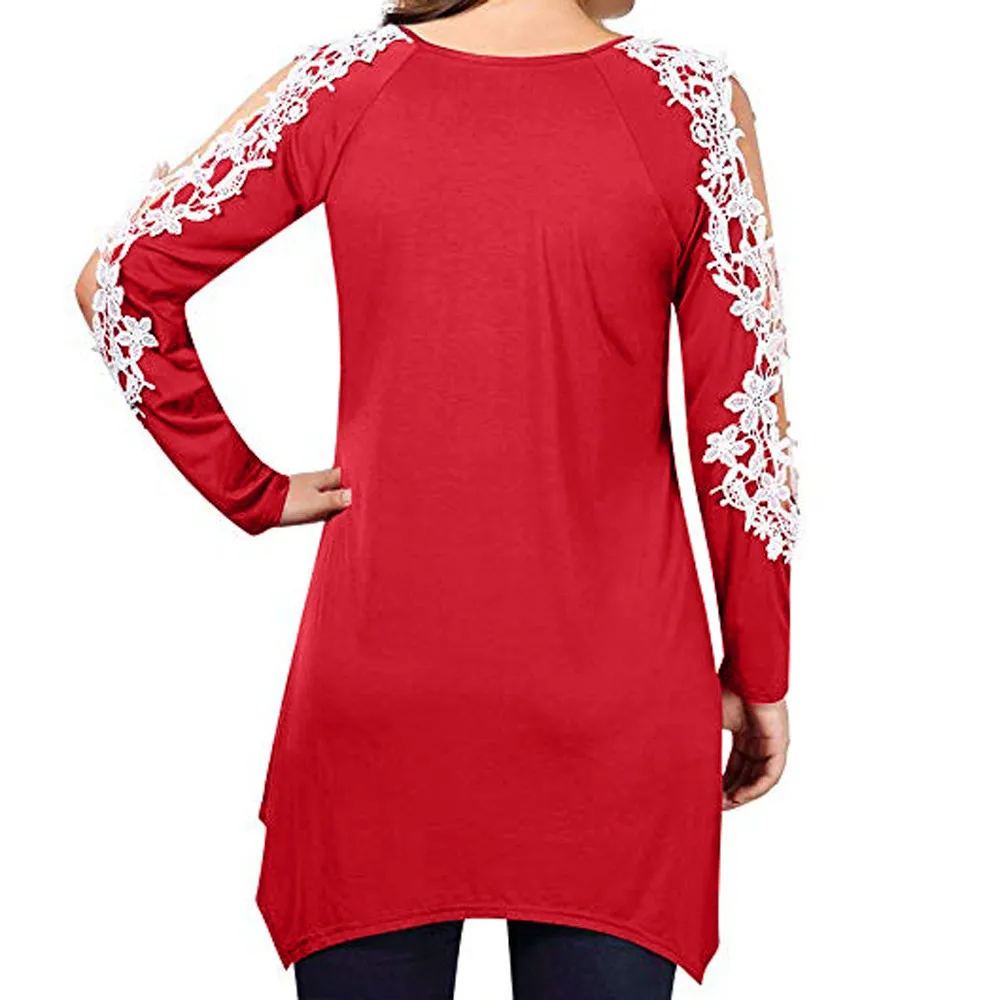Large Size 5XL Women Blouse Blusas Tops Autumn Vintage Long Sleeve Lace Patchwork Off Shoulder Vintage Pullover Long Shirt