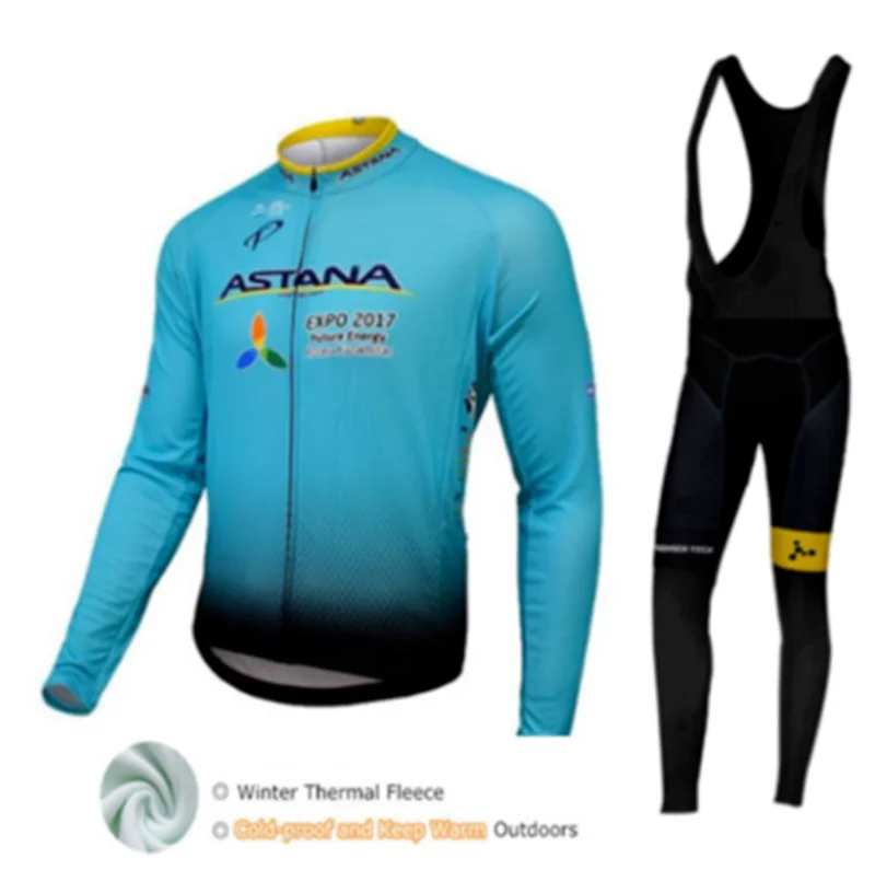 

2018 Astana Winter Thermal Fleece Cycling Jersey Long Sleeves Warm Ropa Ciclismo Maillot MTB Bicycle Clothing Bike Clothes