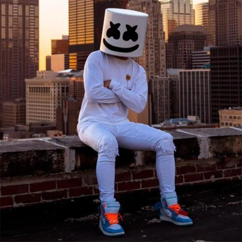 

Funny DJ Marshmello Party Cosplay White Latex Mask Props Unisex Full Head Helmet Christmas Halloween Bar Music Fans Props