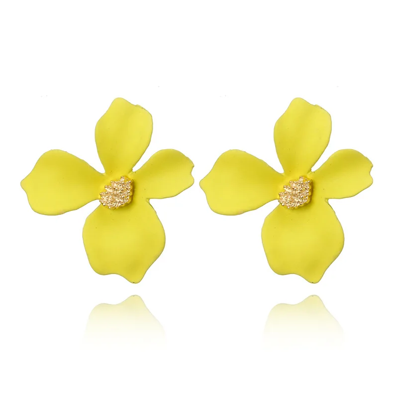 EK177, 5 цветов, модные милые женские серьги-гвоздики с металлическим цветком и распылителем для женщин, корейские ювелирные изделия, подарок для девушек, серьги - Окраска металла: Yellow EK842