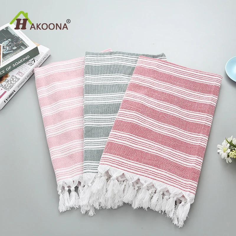 HAKOONA Thin Striped Cotton Turkish Beach Bath Towels Tassel Towelf for