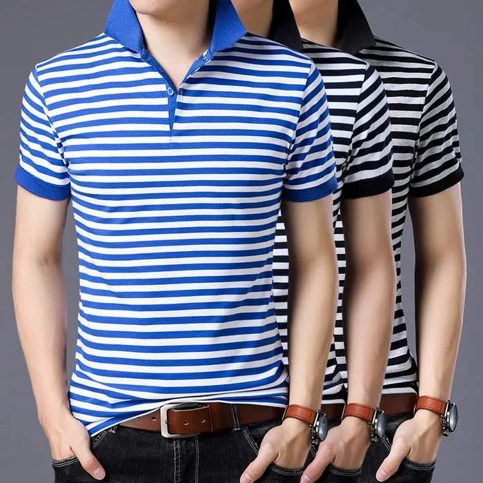 Брендовая дизайнерская мужская рубашка поло Новая летняя деловая модная дышащая полосатая рубашка поло с коротким рукавом Одежда