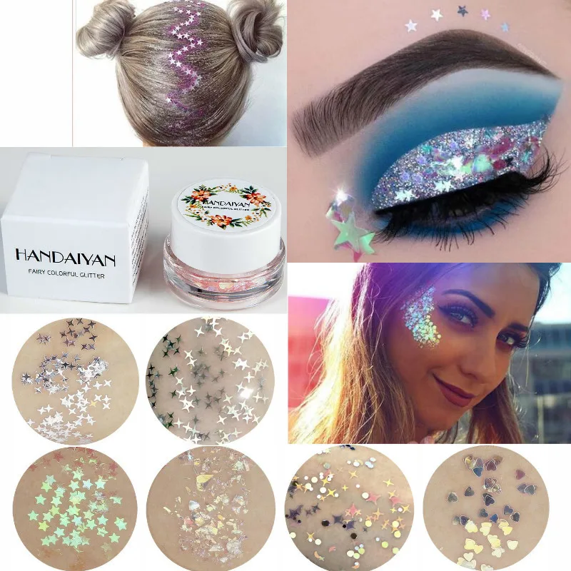 

HANDAIYAN Glitter Gel Face Eye Nail Hair Body Glitter Cream Gold Silver Diamond Glow Shimmer Mermaid Cream Highlighter For Party
