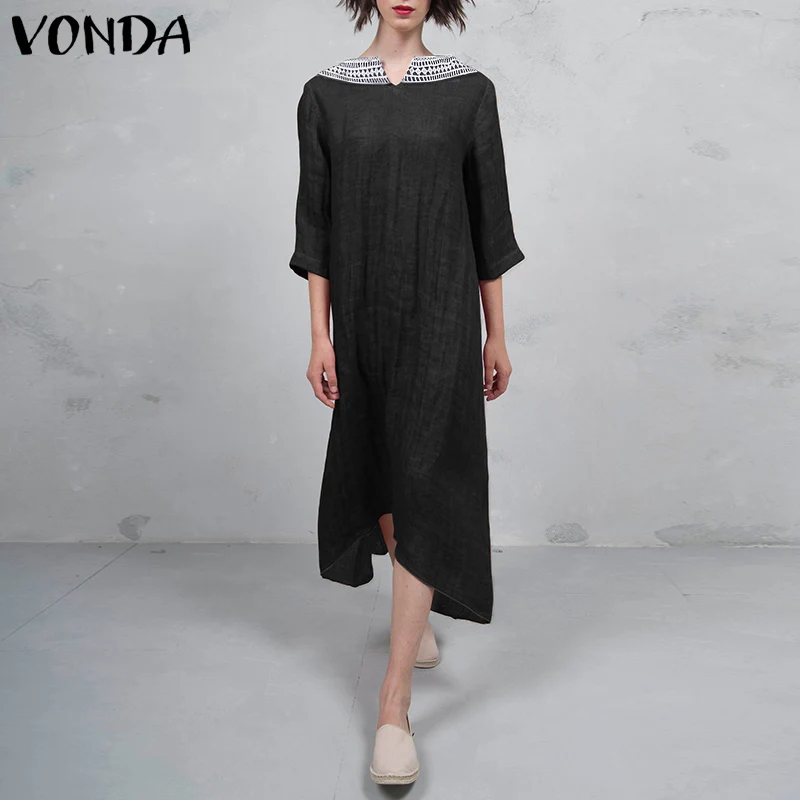 VONDA, женское винтажное Хлопковое платье, осень, сексуальное, v-образный вырез, кружево, вязание крючком, открытая спина, вечерние, длинные платья, Повседневное платье размера плюс 5XL