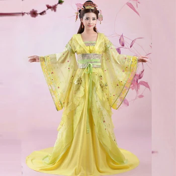 

Gorgeous Yellow Chinese Ancient Infanta Peri Big Tail Embroider Flower Dramaturgic Dress Princess Dress Cosplay One Size 081505