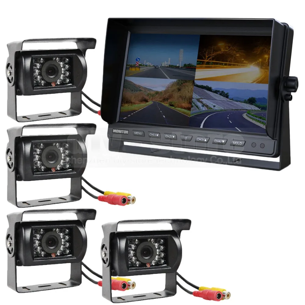 

DIYSECUR 10 Inch Split Quad Display Video Security Monitor + 4 x CCD IR Night Vision Rear View Camera Waterproof