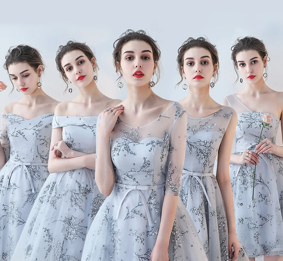 Elegant Printing Sleeveless Short Bridesmaid Dress