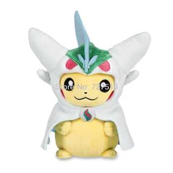 

New Anime Cute Stuffed Animals 8 inches Pikachu with Mega Gallade Hoodie Plush Standard Office Doll Display Toys Kids Gift