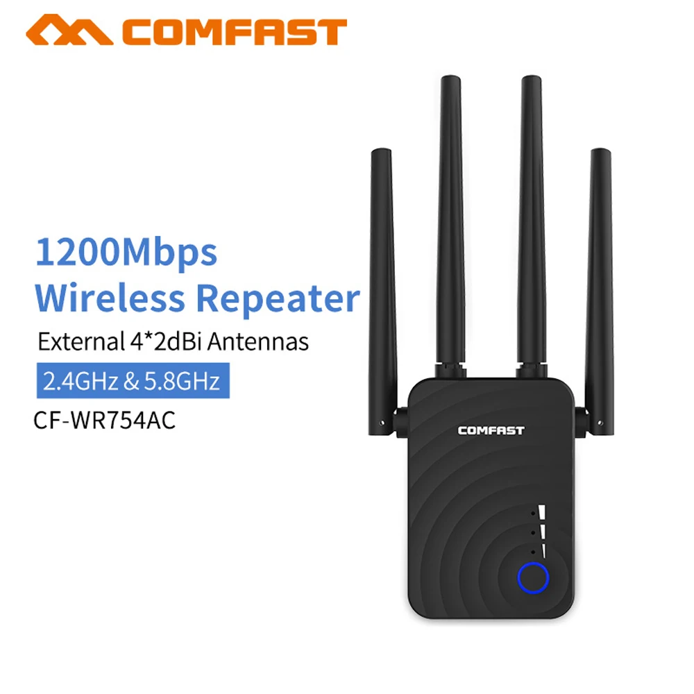 

1200Mbps U1901 Wireless WiFi Range Extender 2.4/5Ghz Dual Band Repeater Signal Booster with 4 Ethernet Antennas