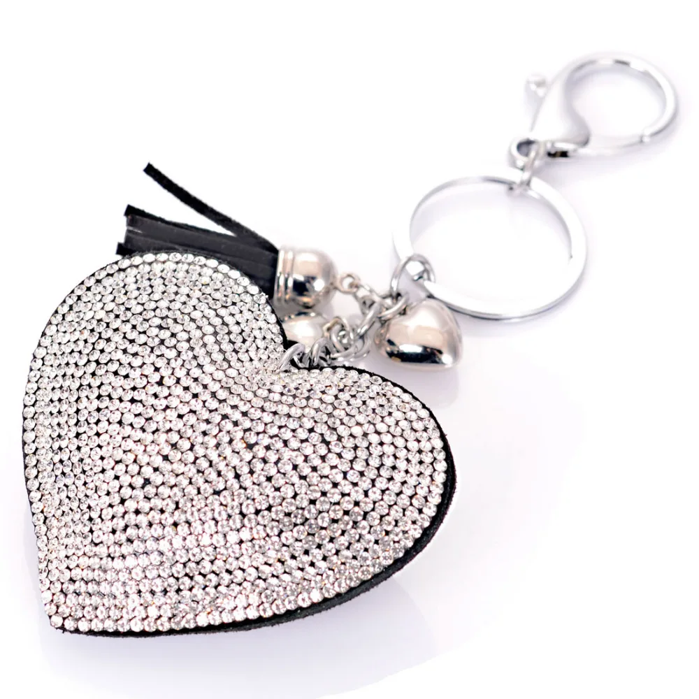 Crystal Heart Rhinestone Handbag Charm Pendant Keychain Bag Keyring Key