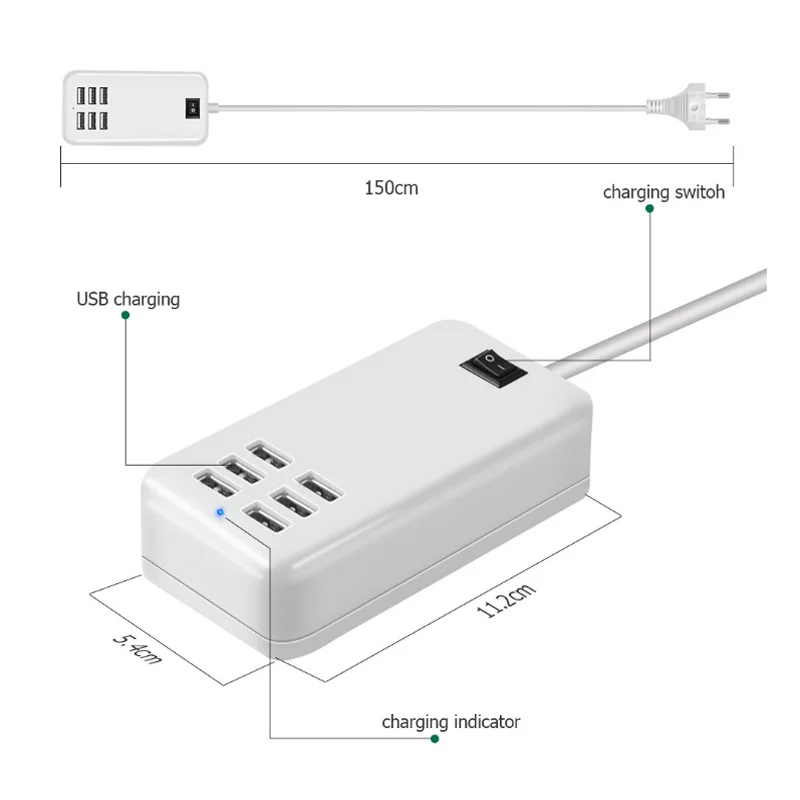 IPUMYNO 6 Порты 20 Вт USB Зарядное устройство для iPhone iPad samsung несколько стены зарядки 5V3A ЕС, США, Великобритании Подключите адаптер мобильный телефон универсальный
