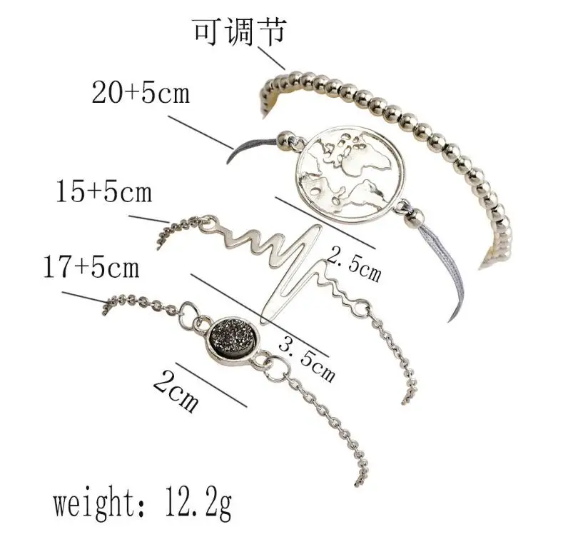4 шт. набор оригинальность молния тренд личности карта мира регулируемый браслет Открытие Браслет Bijoux ювелирные изделия подарок B3057