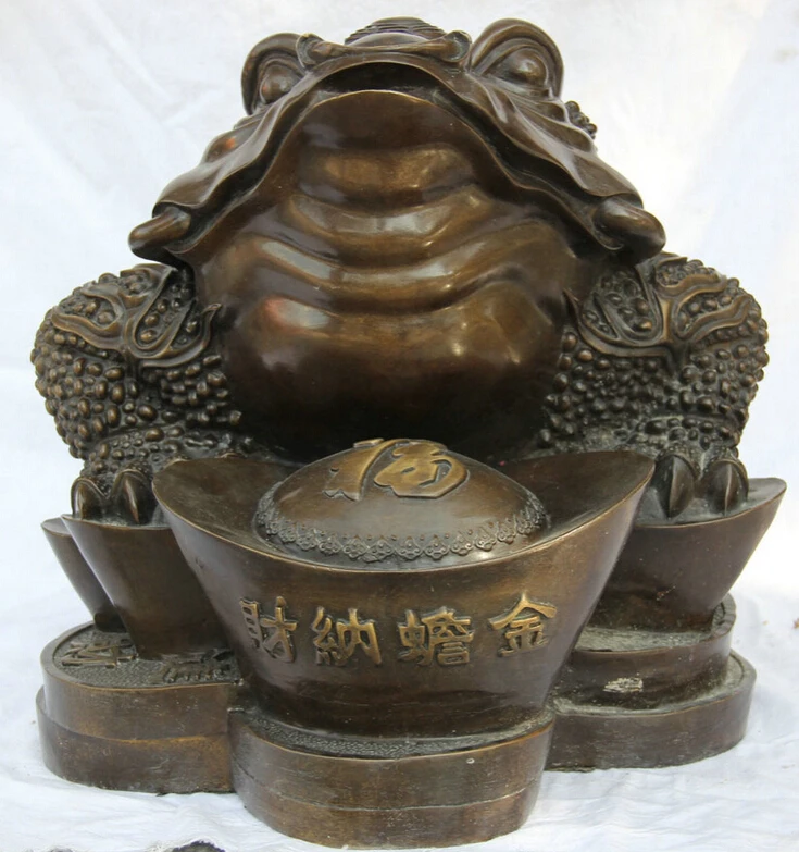 

fast shipping USPS to USA S2338 24" Chinese Bronze Folk Wealth Money Coin Golden Toad Spittor sculpture Statue