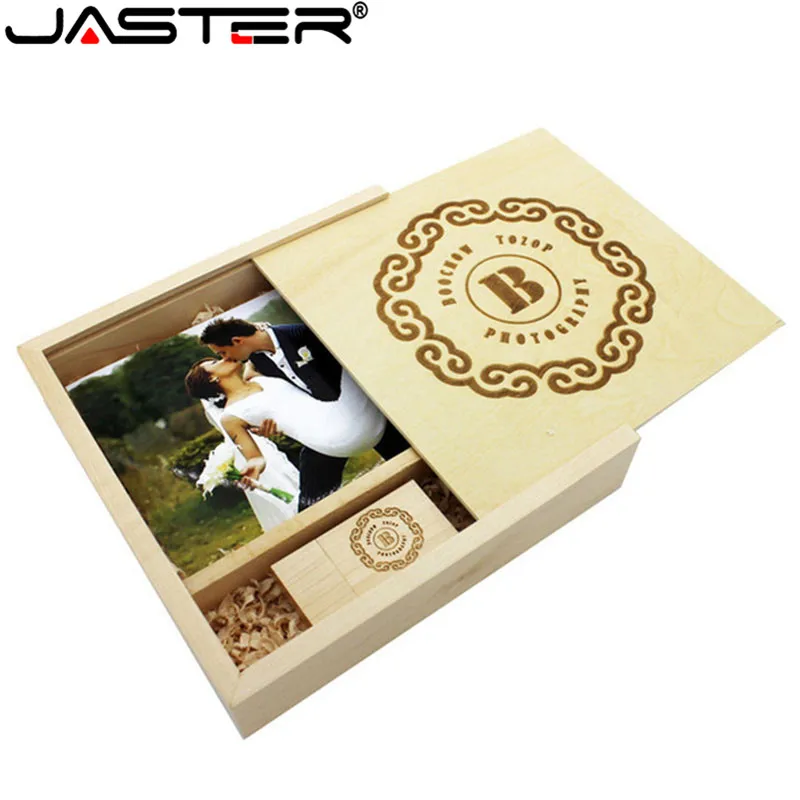 

JASTER free LOGO walnut wood Photo Album usb + Box usb flash drive Memory card Pendrive 32GB 16GB 64GB Photography Wedding gift