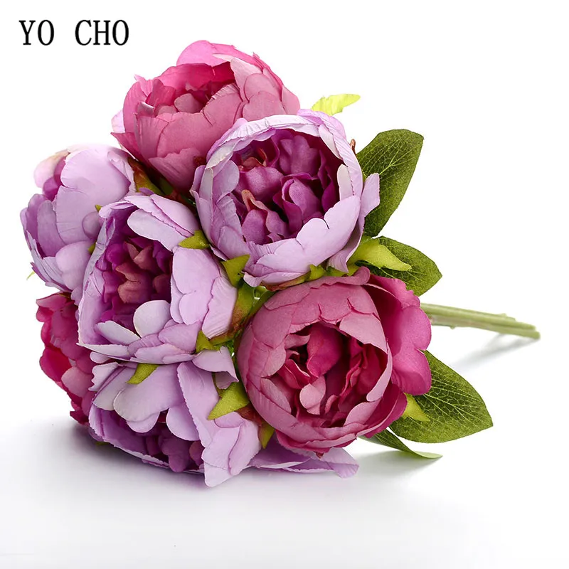 YO CHO Artificial Flowers Fake Roses Silk Peonies Bouquet Pink Artificial Fake Peonies Flower DIY Wedding Home Decoration Flower