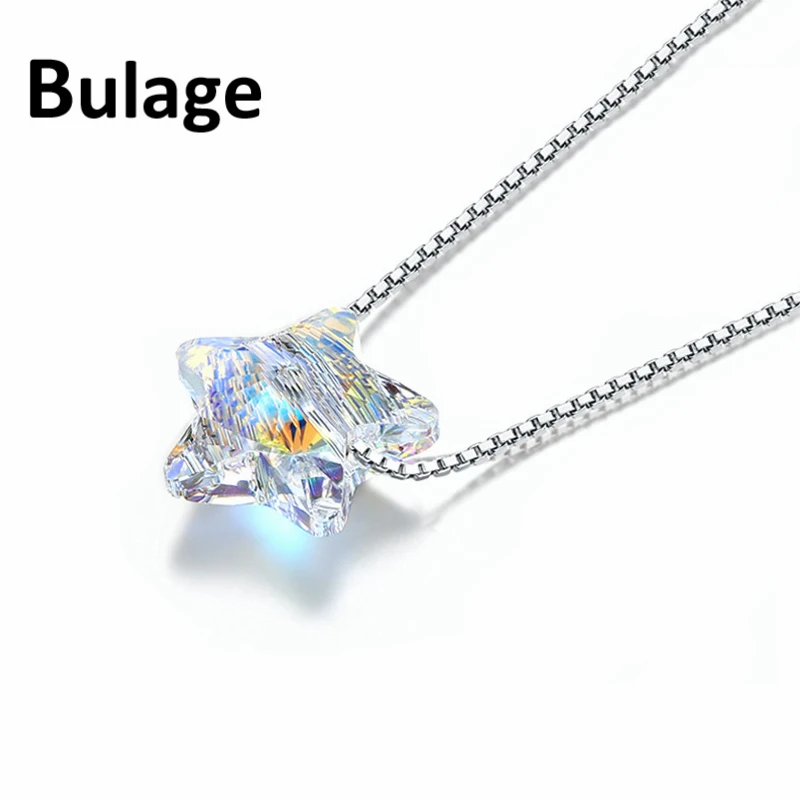 

Bulage 925 Sterling Silver Chain Crystals from Swarovski Star Pendant Necklaces Rhodium Plated Chain Collares For Women Jewelry