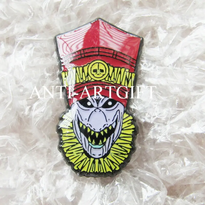 

Custom multiple design hard enamel lapel brooch pins offset printing ghost mask with epoxy red hat pins high quality