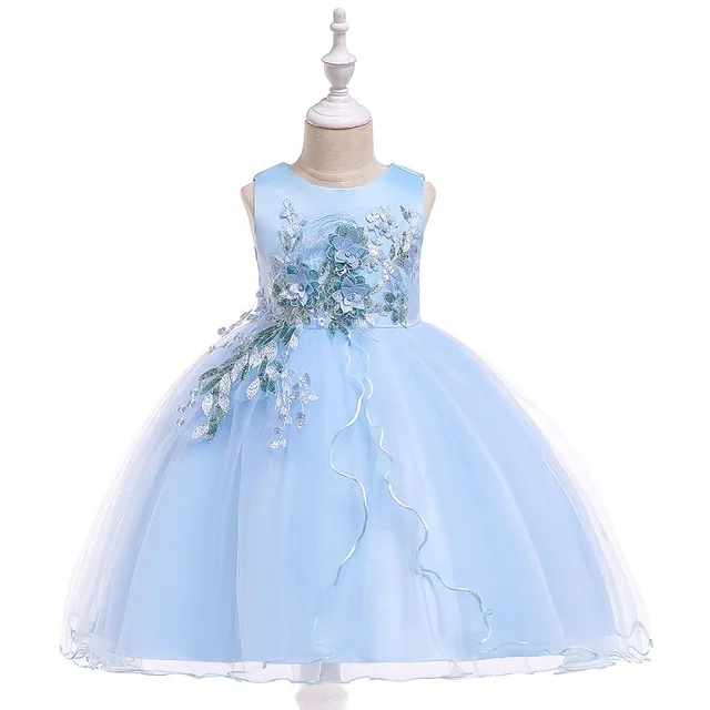 Летние нарядные платья для девочек; платье принцессы для выпускного вечера; свадебное платье с цветочным узором для девочек; одежда для детей; 5 От 6 до 10 лет - Цвет: Sky blue