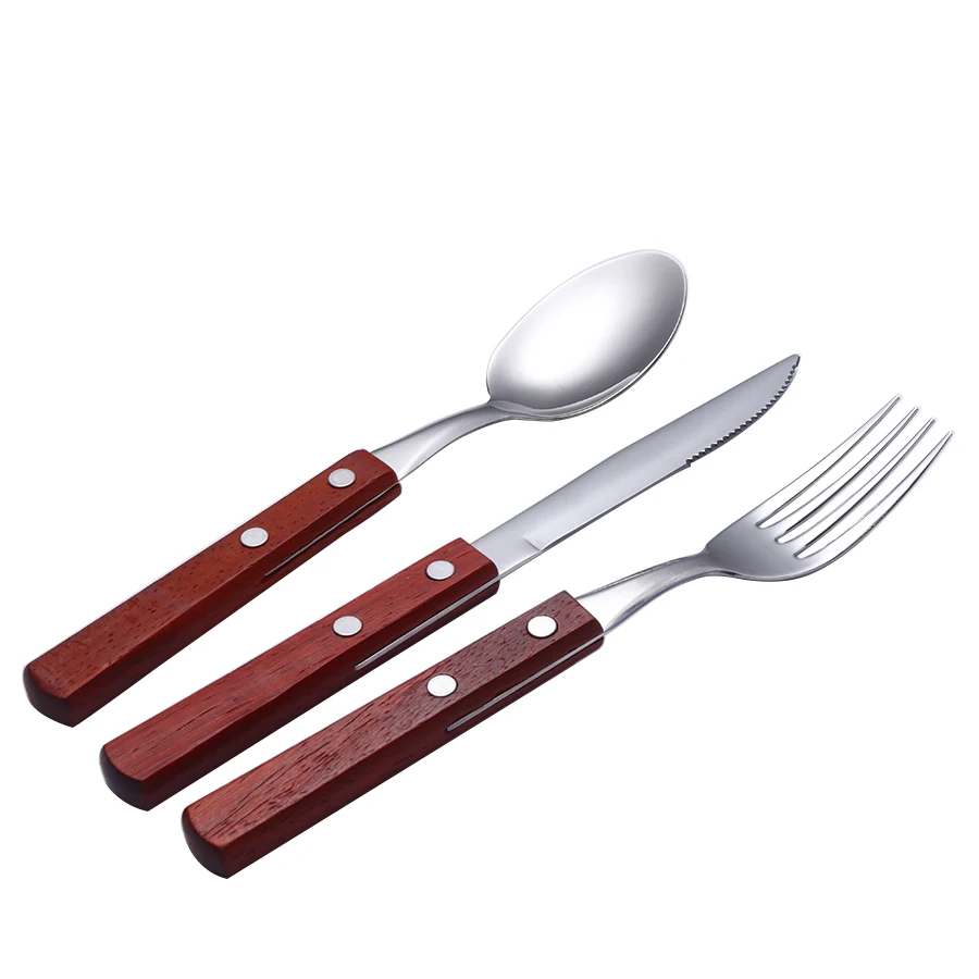 High Quality Stainless Steel Wood Handle Suit Flatware Travel Wooden