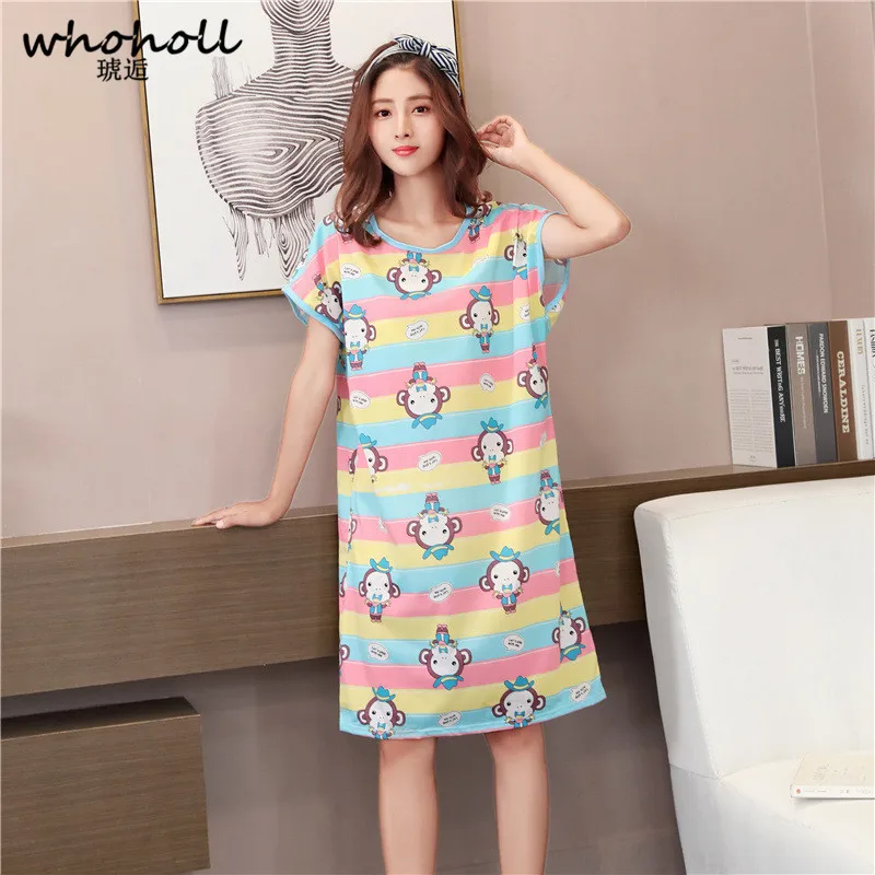 

WHOHOLL Summer Women Nightgown Short-Sleeved Cotton Women Sleepwear Long Nightdress Sweet Court Night Dress Sleep Wear