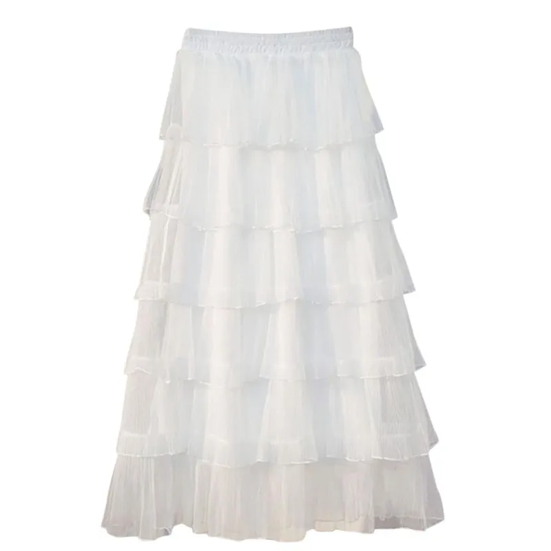 Летние новые винтажные многослойные плиссированные юбки принцессы из тюля с высокой талией, женские милые Многослойные Длинные сетчатые юбки - Цвет: W