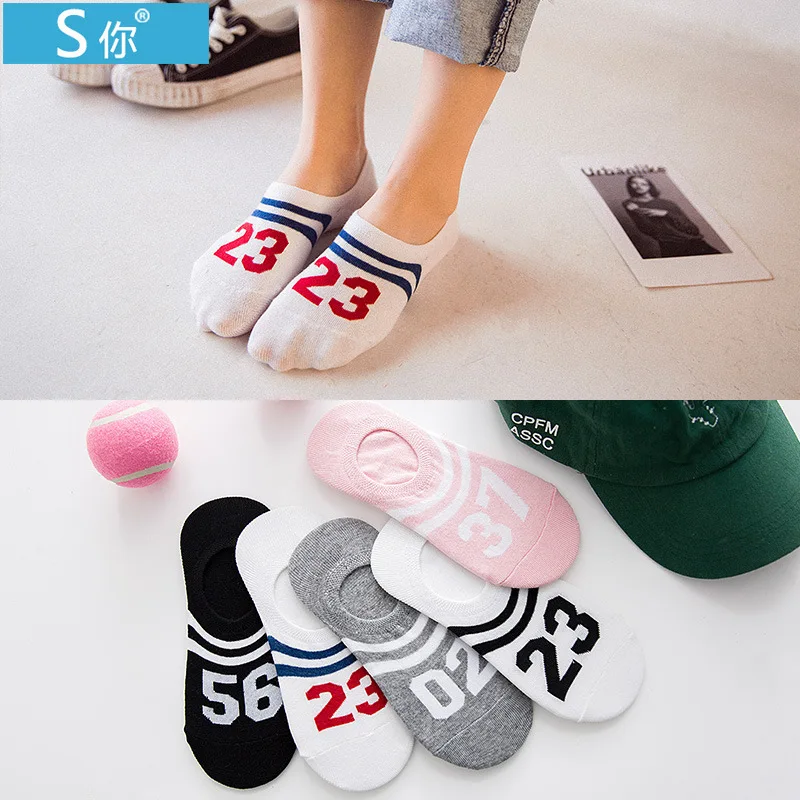 

Summer Digital Woman Cotton Invisible Stripe Motion Socks Low Ankle Sock boy boat casual slippers 4pair=8pcs ws116