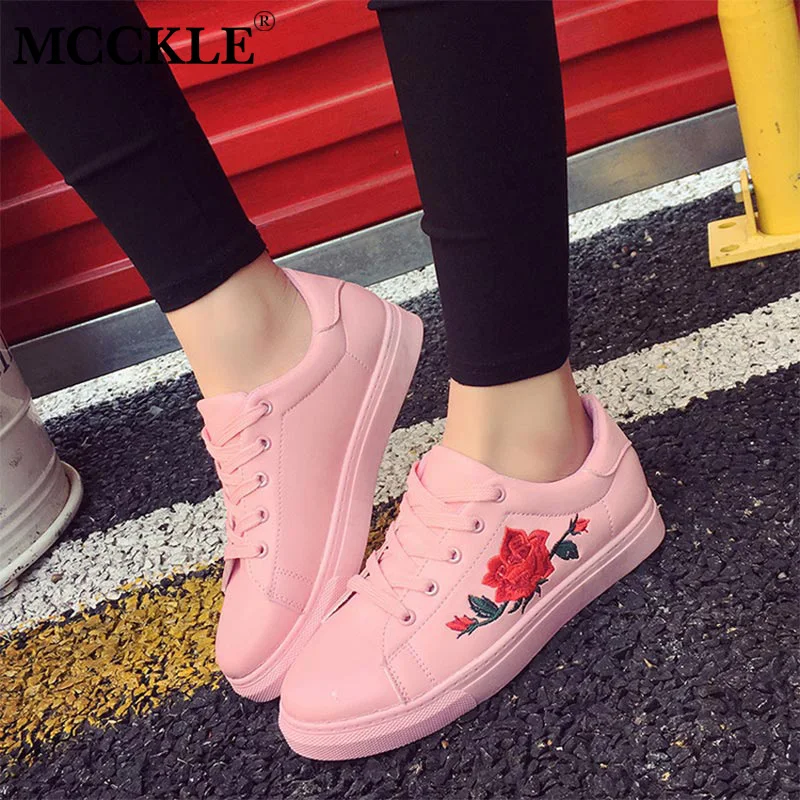 

MCCKLE New Women White Vulcanized Shoes New Flower Embroidery Female Comfortable Flats Autumn Casual Fashion Shoes