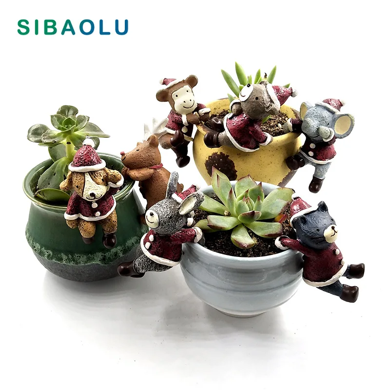 

3pcs Climb Plant Pot Christmas Hat Animal Miniature figurine Home Decoration Mini Fairy Garden statue Resin craft toy ornaments