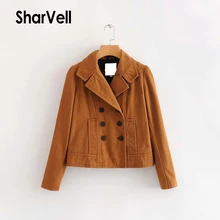 Sharvell, Женская Весенняя и Осенняя Вельветовая куртка, Ретро стиль, отложной воротник, двубортный Бомбер, пальто, широкая талия, верхняя одежда