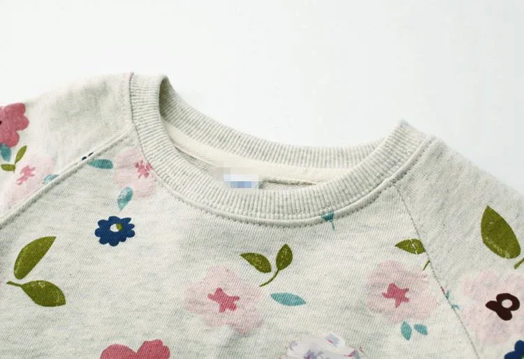 Зимние плотные блузки для девочек; хлопковые свитера с цветочным рисунком и мехом для девочек; Осенняя плотная школьная блуза с круглым вырезом для девочек